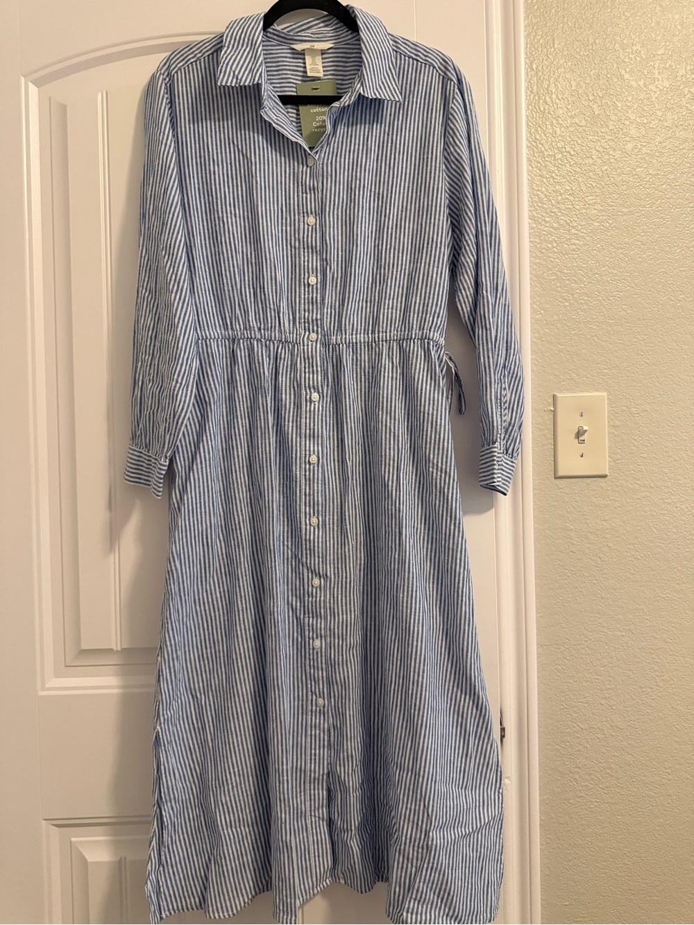 H&M Blue and White Striped Maxi Shirt Dress